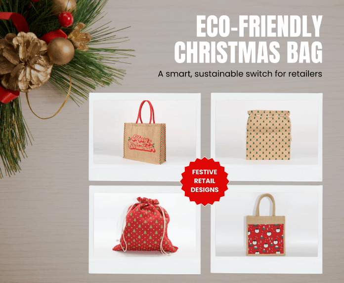 Eco-friendly Christmas shopper bags with festive retail designs