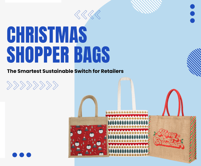 Eco-friendly Christmas shopper bags with festive retail designs