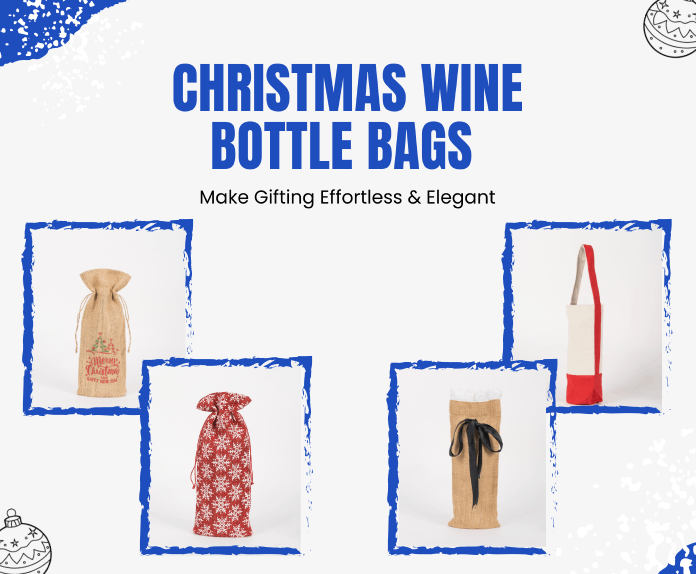 Festive wine bottle bags designed for elegant Christmas gifting
